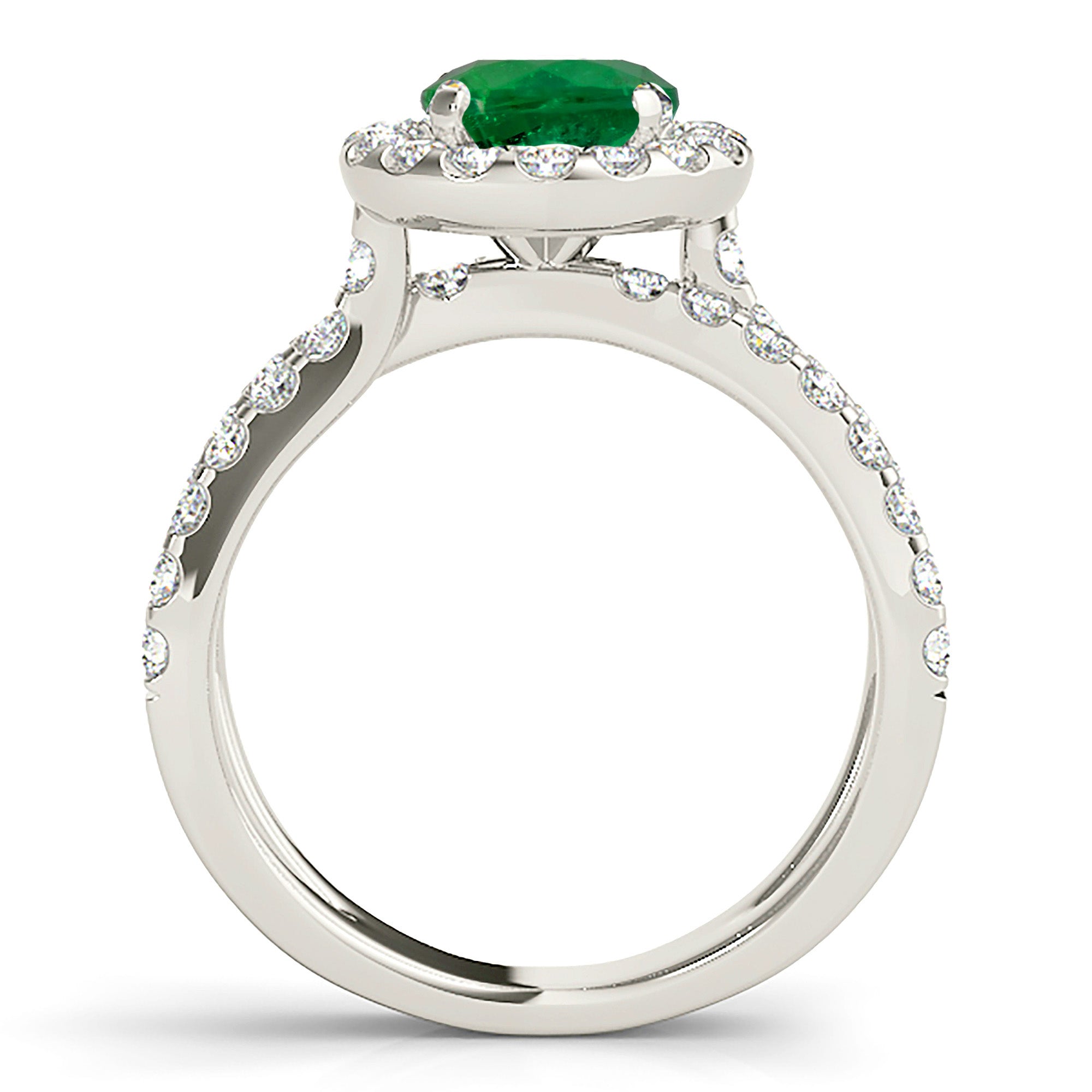 1.75 ct. Genuine Emerald Halo Criss Cross Ring with 0.90 ctw. Side Diamonds-VIRABYANI